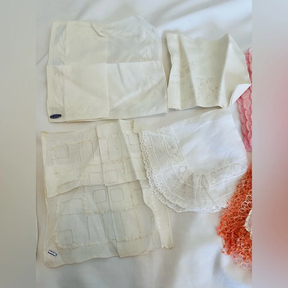 Lot of 8 Handkerchief Set, Linen, Cotton, Crochet New Vintage